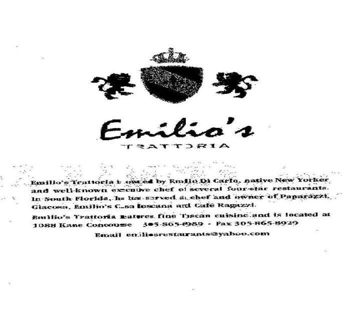 Emilio's Trattoria - Bay Harbor Islands, FL menu_pic