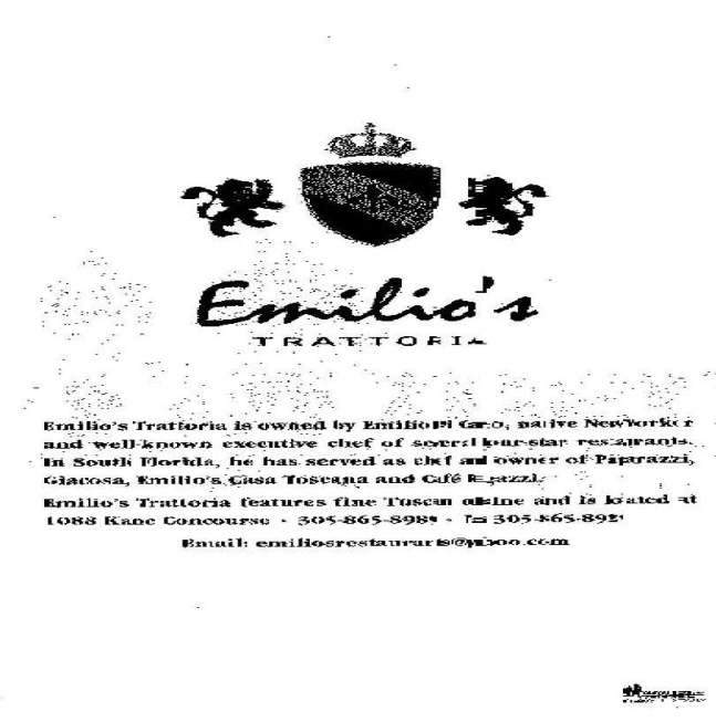 Emilio's Trattoria - Bay Harbor Islands, FL menu_pic