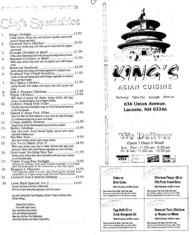 New King's Cuisine - Laconia, NH menu_pic