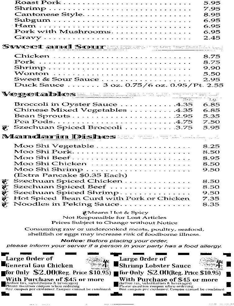 Wah Sang Restaurant - Methuen, MA menu_pic