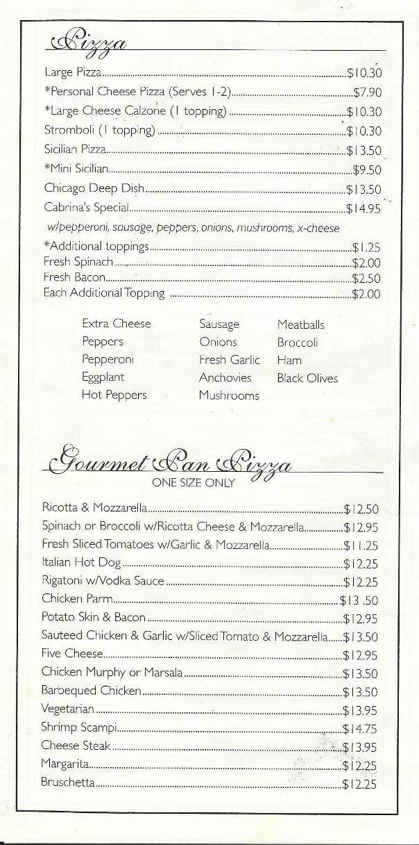 Cabrina's Pizzeria - Nutley, NJ menu_pic