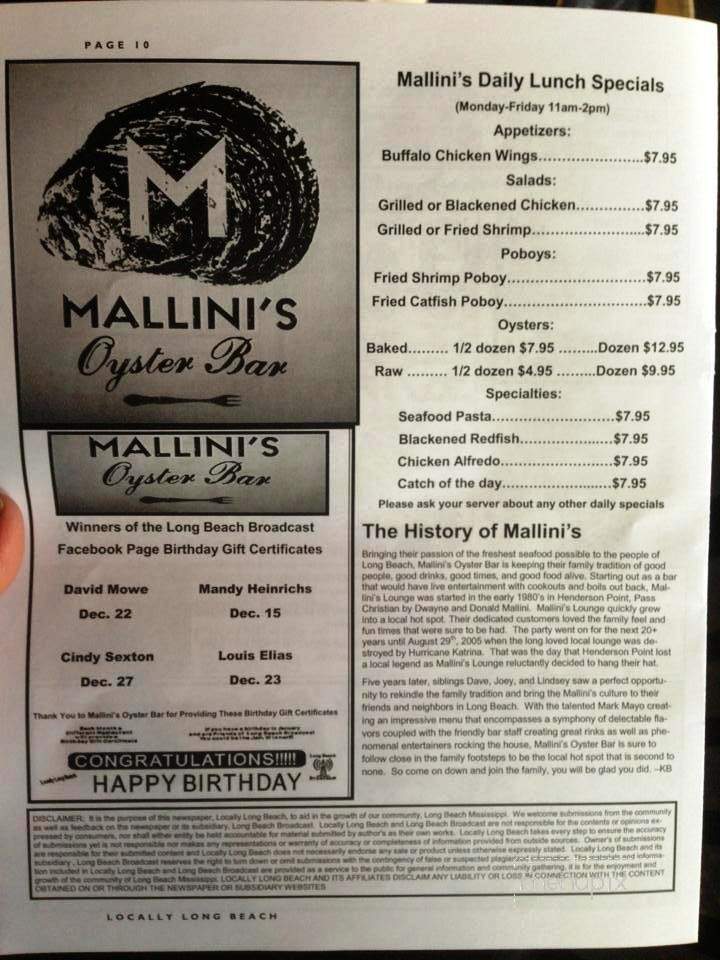 /380157065/Mallinis-Oyster-Bar-Long-Beach-MS - Long Beach, MS