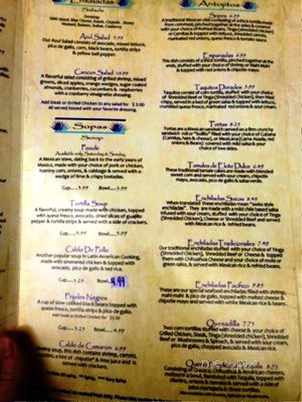 Azul Tequila Taqueria & Cantina Lounge - Peachtree City, GA menu_pic