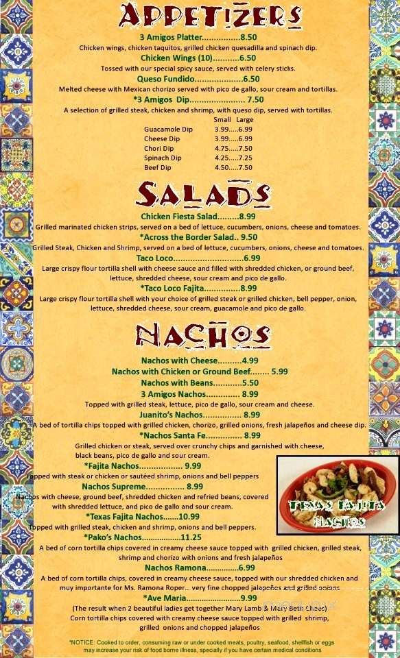 3 Amigos Mexican Bar and Grill - Marietta, GA menu_pic