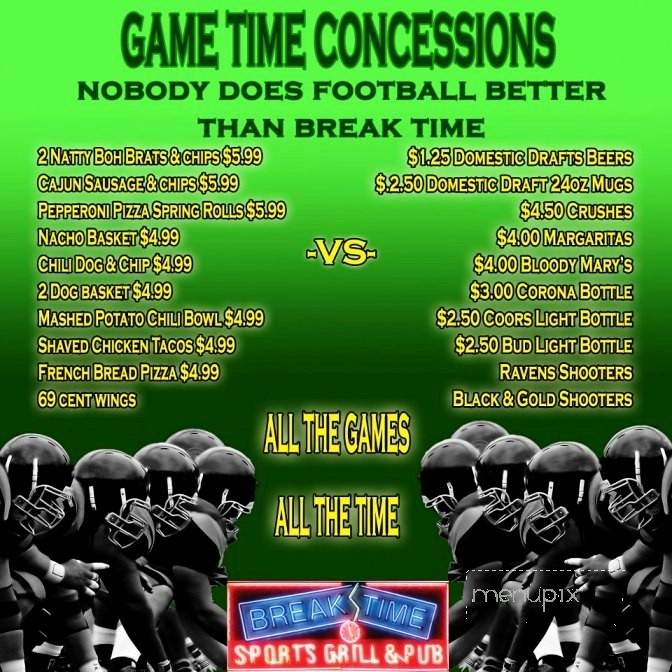 Break Time Sports Grill & pub - Salisbury, MD menu_pic