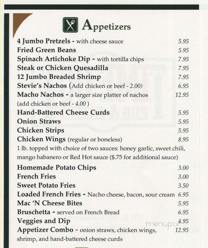 Time Out Pub and Eatry - Janesville, WI menu_pic
