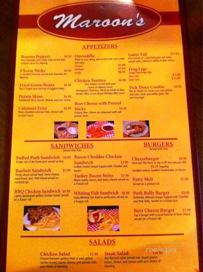 Maroon's Bar & Grill - Richmond, KY menu_pic