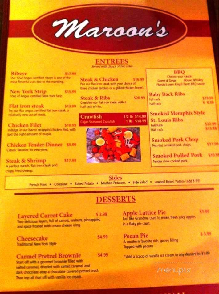 Maroon's Bar & Grill - Richmond, KY menu_pic