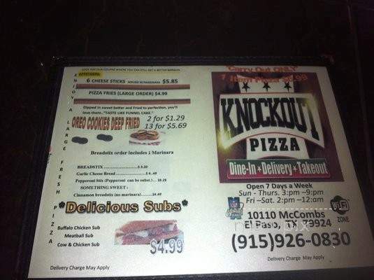 Knockout Pizza & Wings - El Paso, TX menu_pic