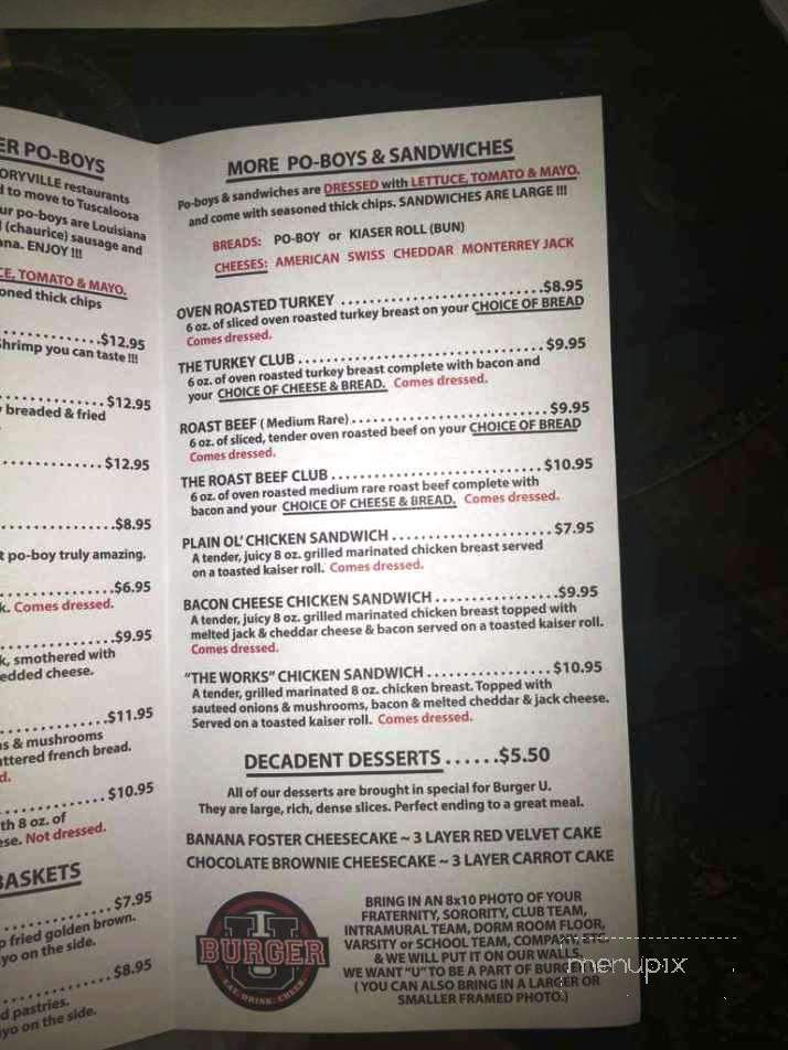 Burger U - Tuscaloosa, AL menu_pic