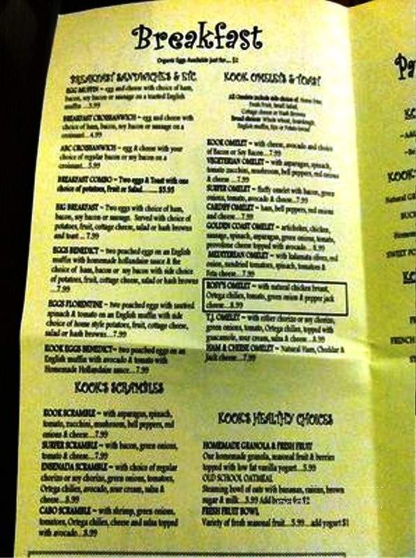 The Kook's Cafe - Cardiff By The Sea, CA menu_pic