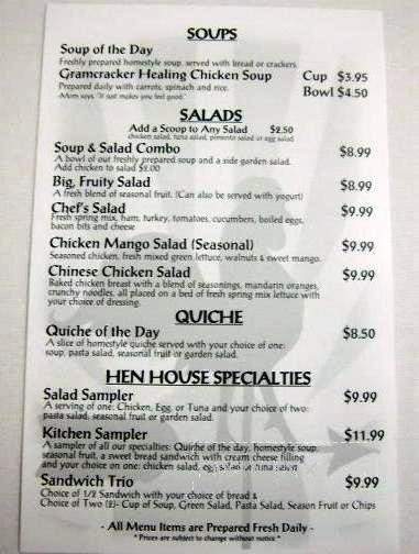 Hen's Dining and Roosters Too - Rockwall, TX menu_pic
