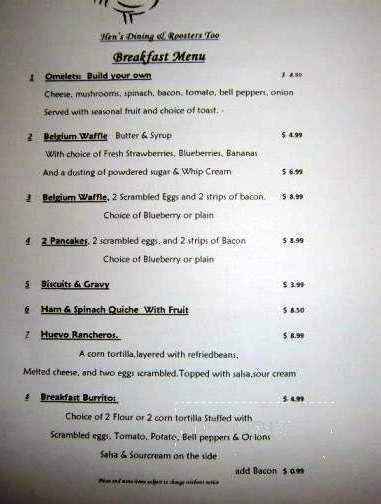 Hen's Dining and Roosters Too - Rockwall, TX menu_pic