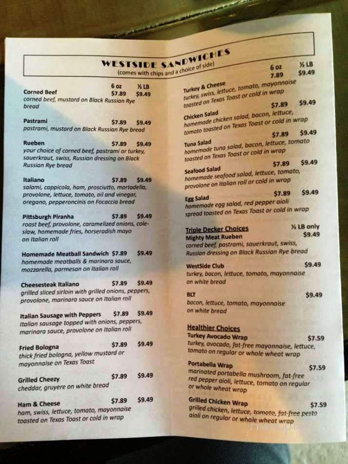 Westside Deli - Cookeville, TN menu_pic