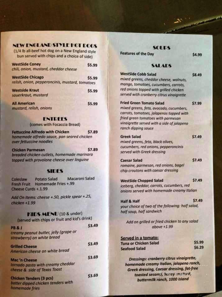 Westside Deli - Cookeville, TN menu_pic