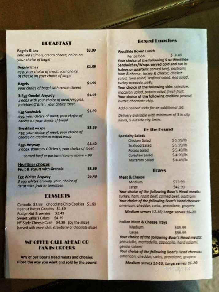 Westside Deli - Cookeville, TN menu_pic