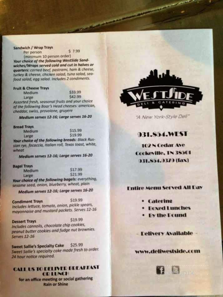 Westside Deli - Cookeville, TN menu_pic