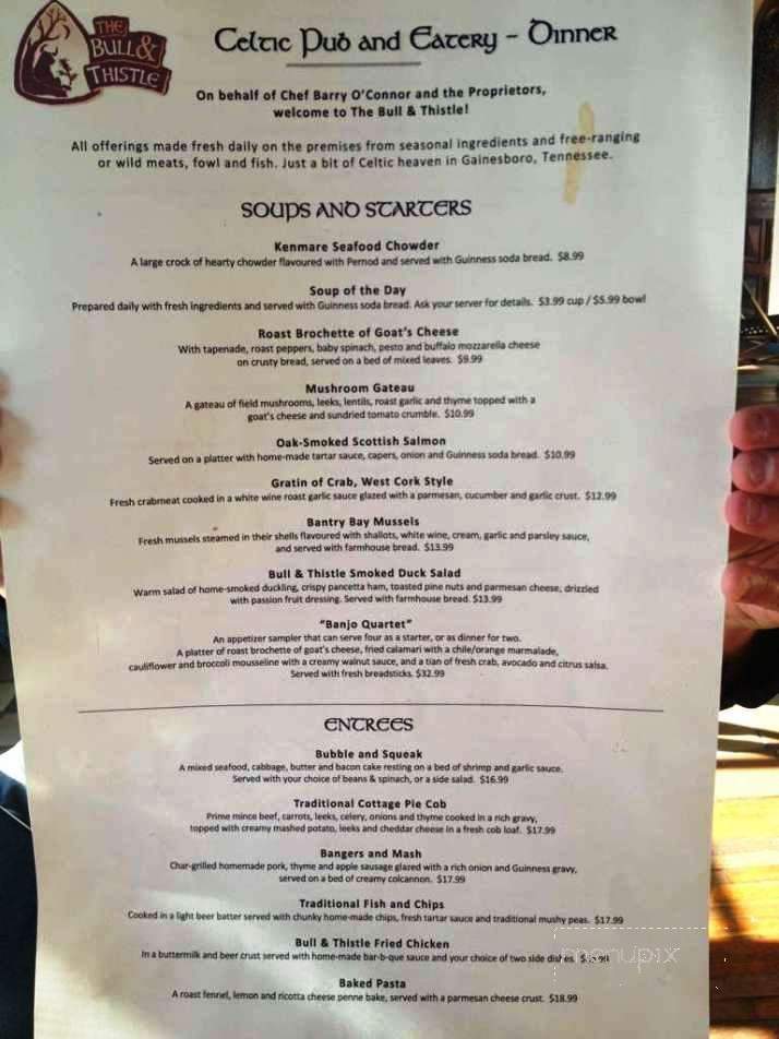 The Bull & Thistle Pub - Gainesboro, TN menu_pic