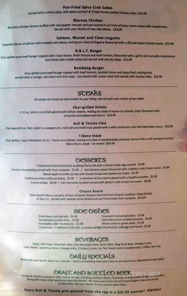 The Bull & Thistle Pub - Gainesboro, TN menu_pic
