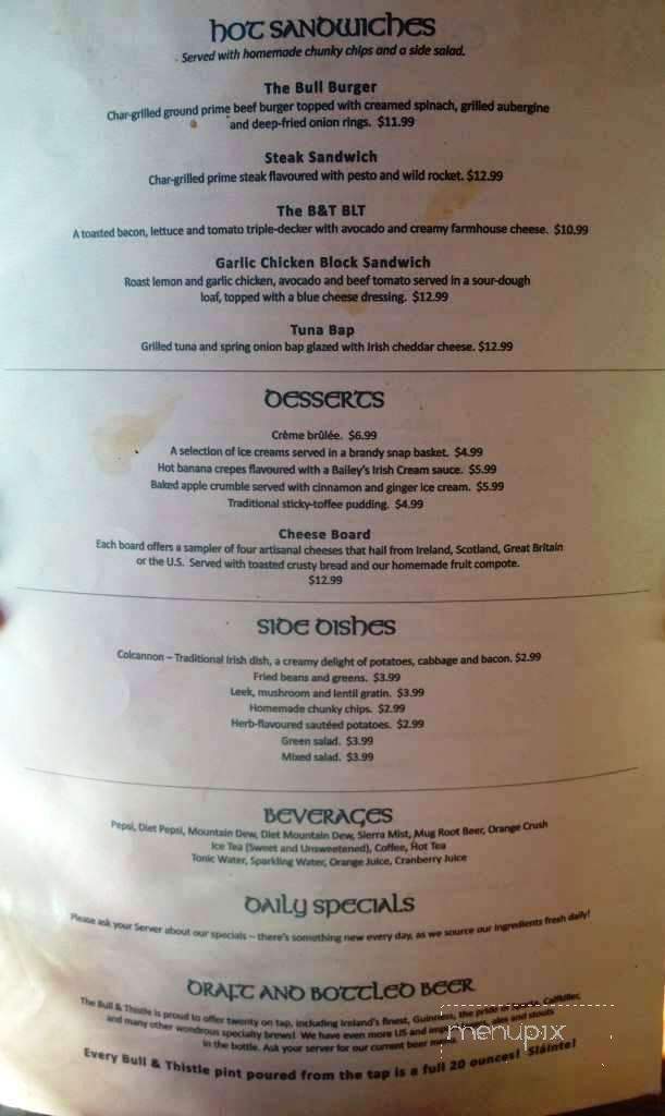 The Bull & Thistle Pub - Gainesboro, TN menu_pic