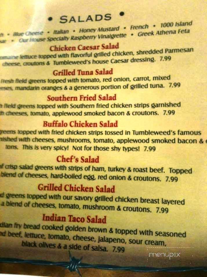 Tumbleweeds - Nowata, OK menu_pic