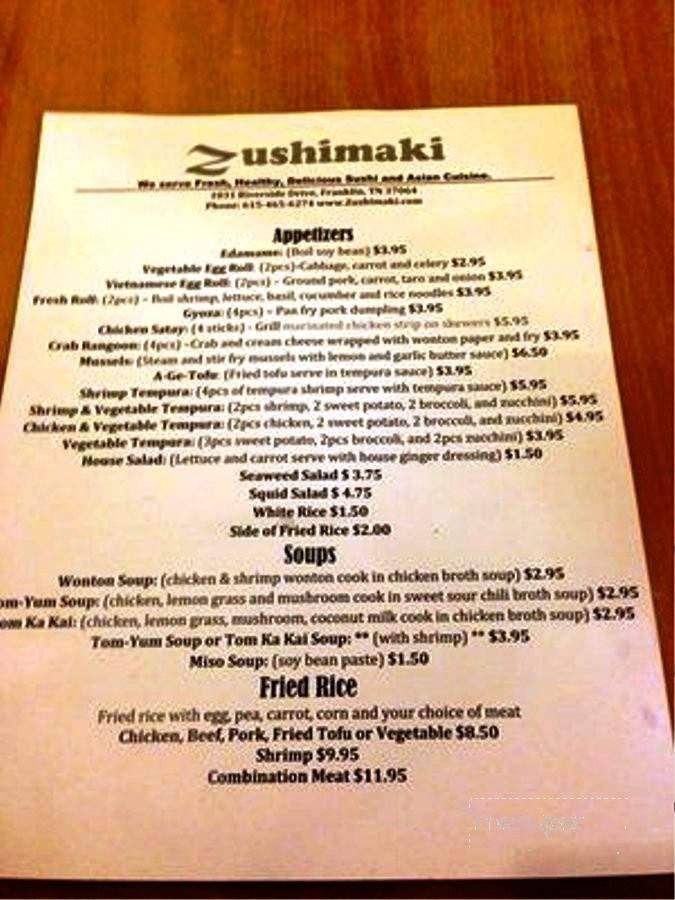 Zushimaki - Franklin, TN menu_pic