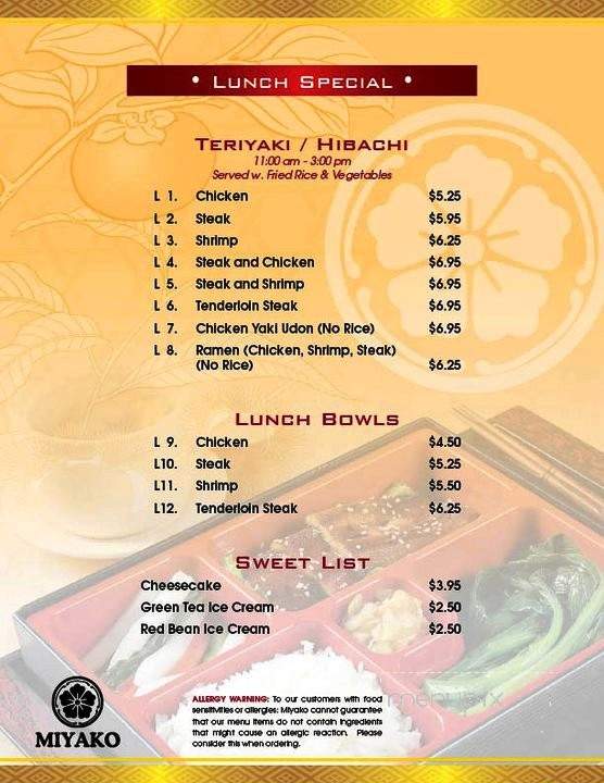 Miyako Sushi Bar and Hibachi Grill - Largo, FL menu_pic