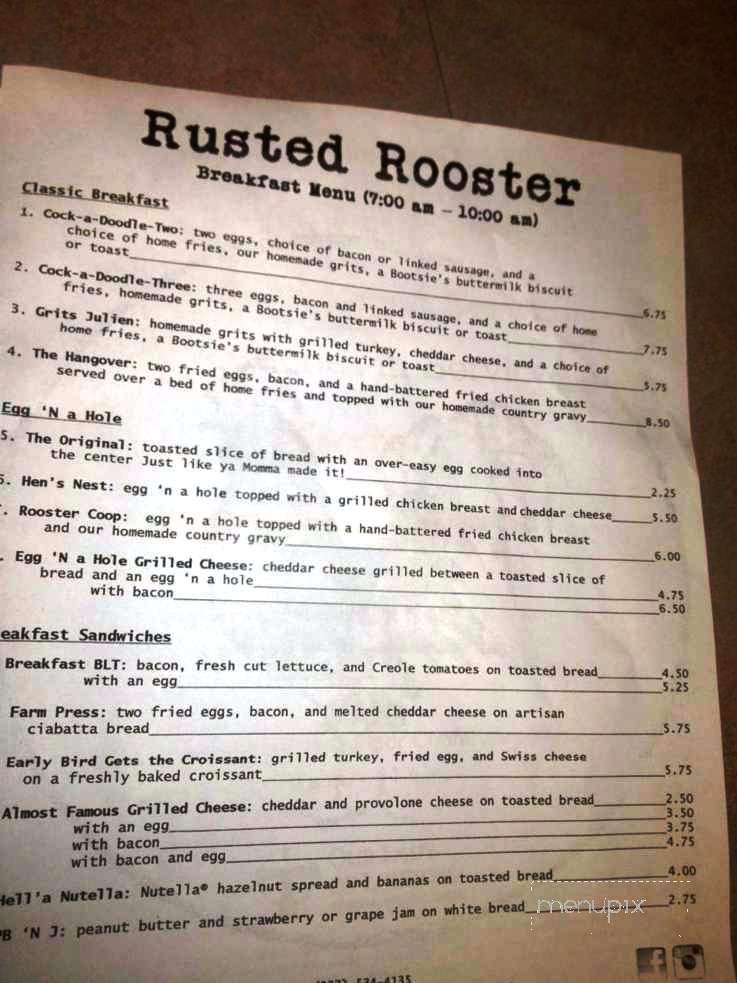 the stuffed rooster menu