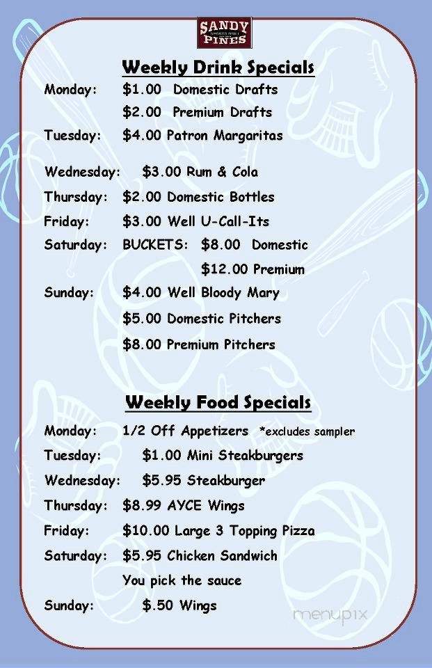 Sandy Pines Sports Grill - Demotte, IN menu_pic