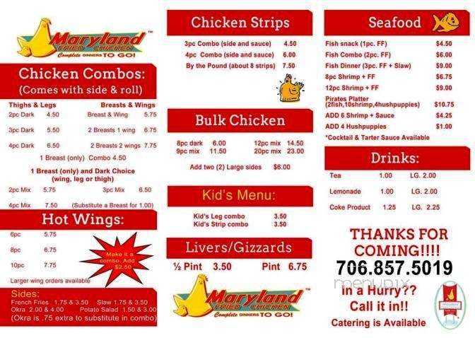 Maryland Fried Chicken Express - Summerville, GA menu_pic