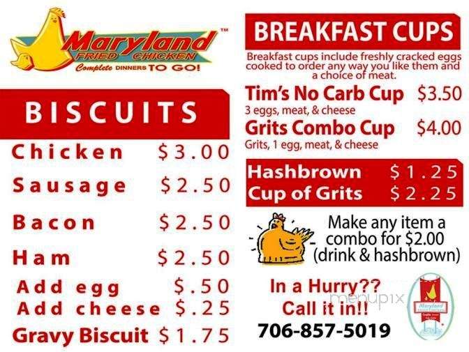 Maryland Fried Chicken Express - Summerville, GA menu_pic