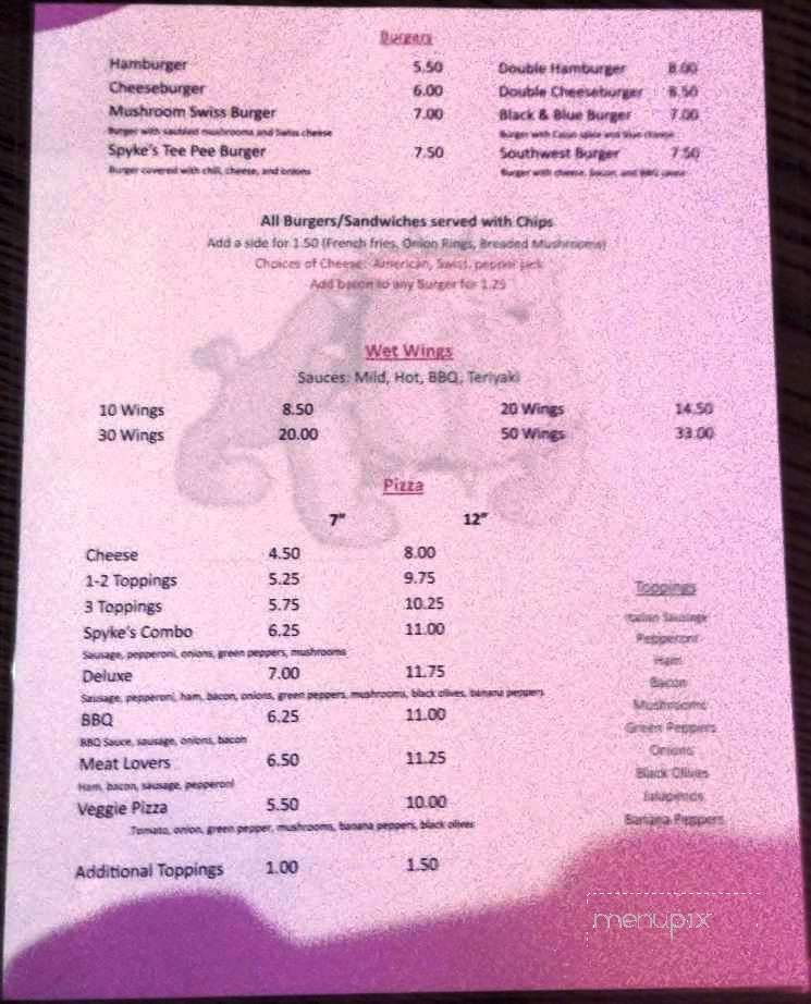 Spykes Bar and Grill - Indianapolis, IN menu_pic