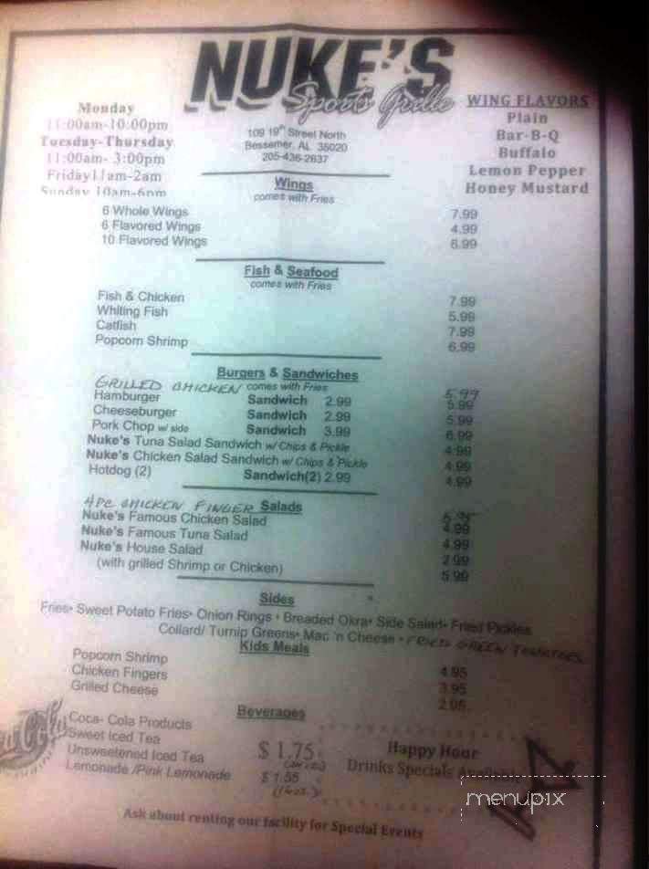 Nuke's Sports Grill - Bessemer, AL menu_pic
