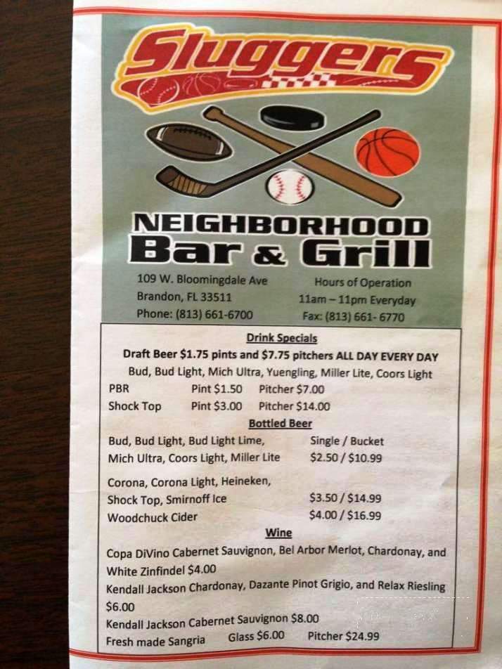 Sluggers Bar & Grill - Brandon, FL menu_pic