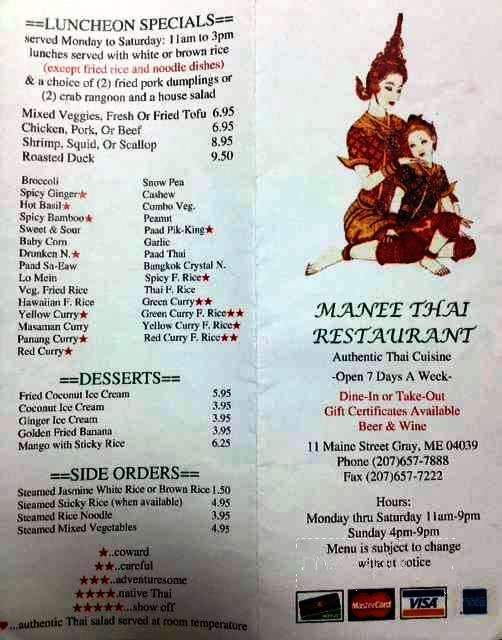 Manee Thai - Gray, ME menu_pic