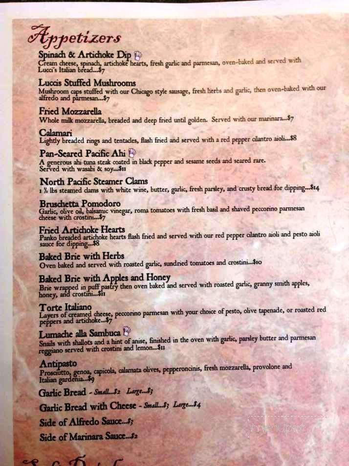 Menu of Lucianos Italian Restaurant in Boise, ID 83706