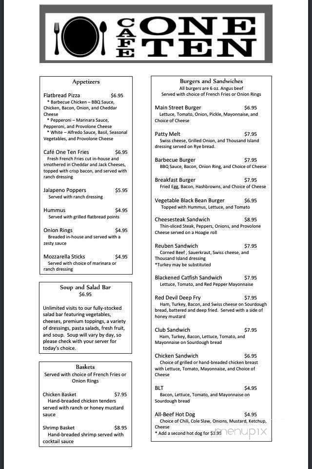 Cafe One Ten - Oak Hill, WV menu_pic
