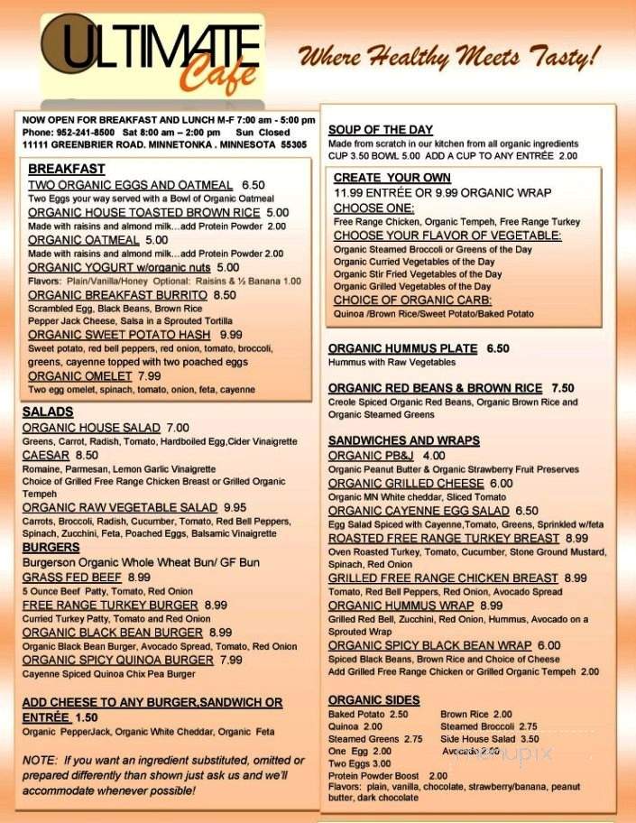Ultimate Cafe - Minnetonka, MN menu_pic