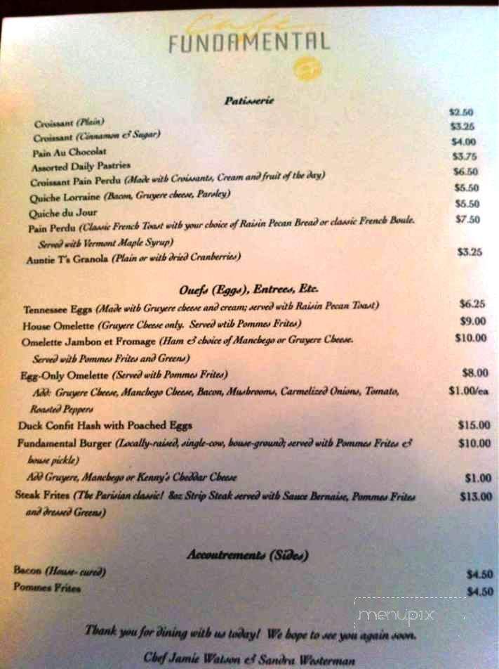 Cafe Fundamental - Nashville, TN menu_pic