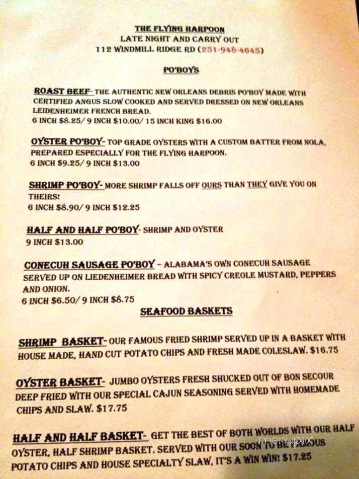 The Flying Harpoon - Gulf Shores, AL menu_pic