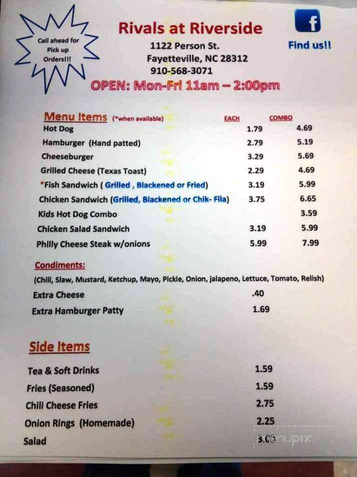 Rivals at Riverside - Fayetteville, NC menu_pic