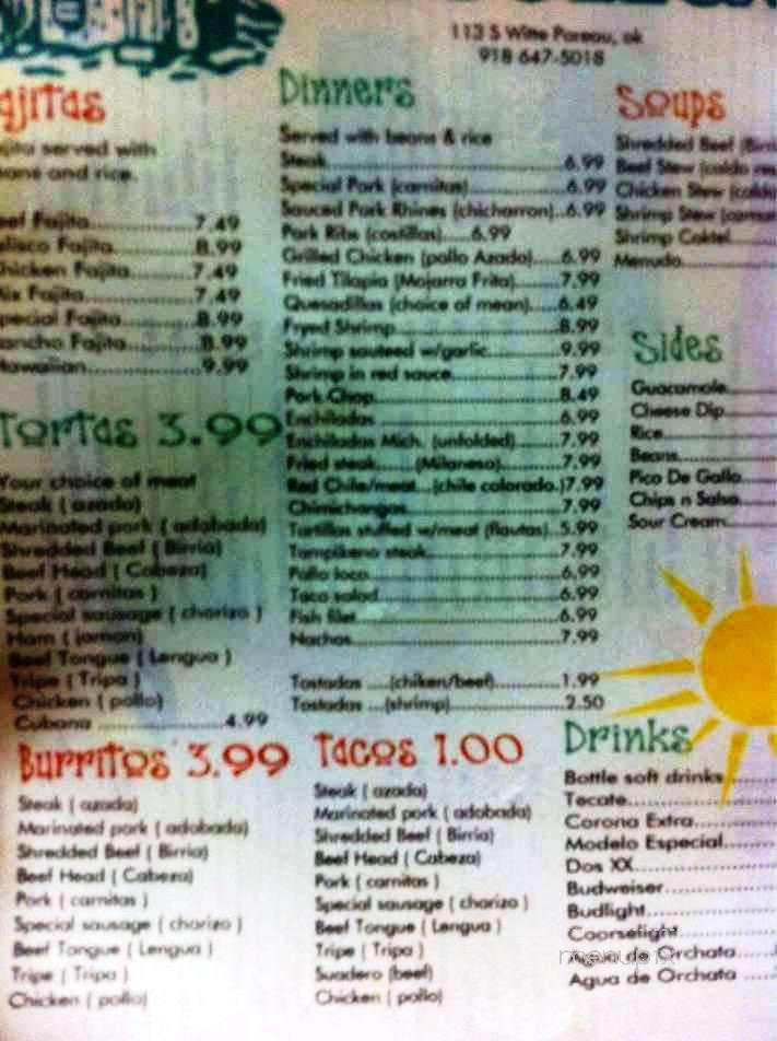 La Favorita - Poteau, OK menu_pic