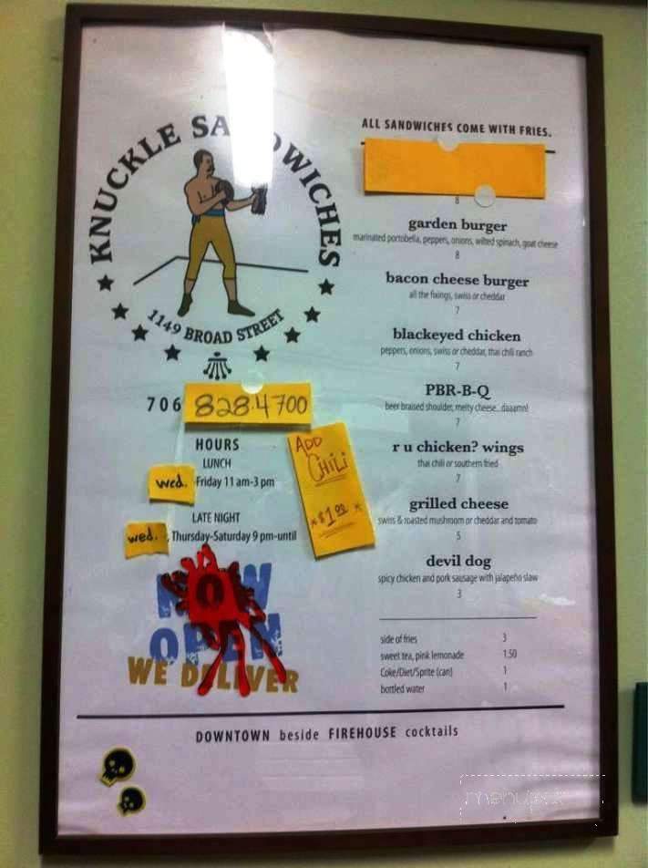 Knuckle Sandwiches - Augusta, GA menu_pic
