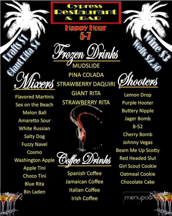 Cypress Bar & Restaurant - Winter Haven, FL menu_pic