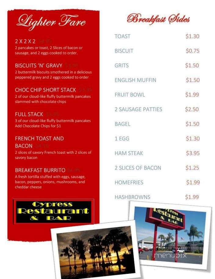 Cypress Bar & Restaurant - Winter Haven, FL menu_pic