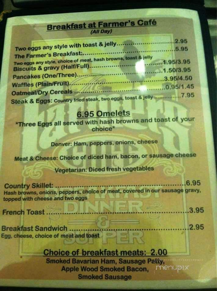 Farmer's Cafe - Cromwell, IN menu_pic