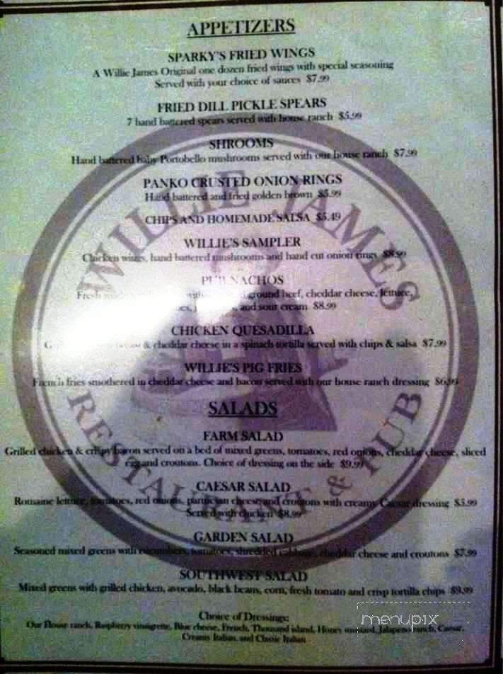 Willie James - Tontitown, AR menu_pic
