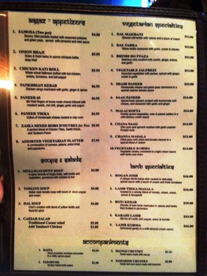Zaika Indian Cusine - Mooresville, NC menu_pic