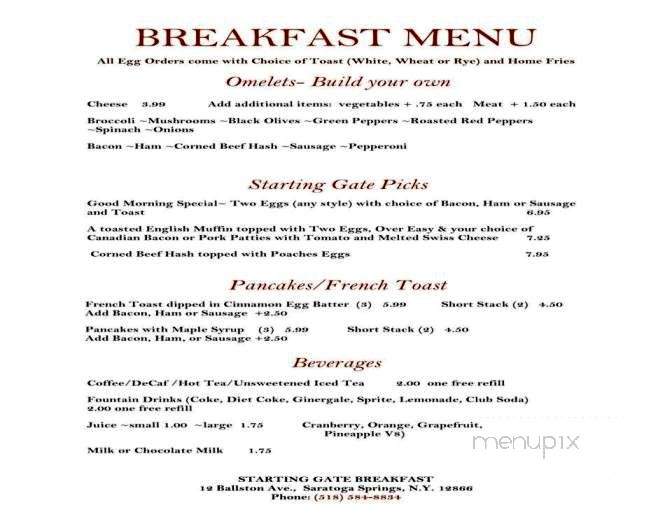 The Starting Gate - Saratoga Springs, NY menu_pic