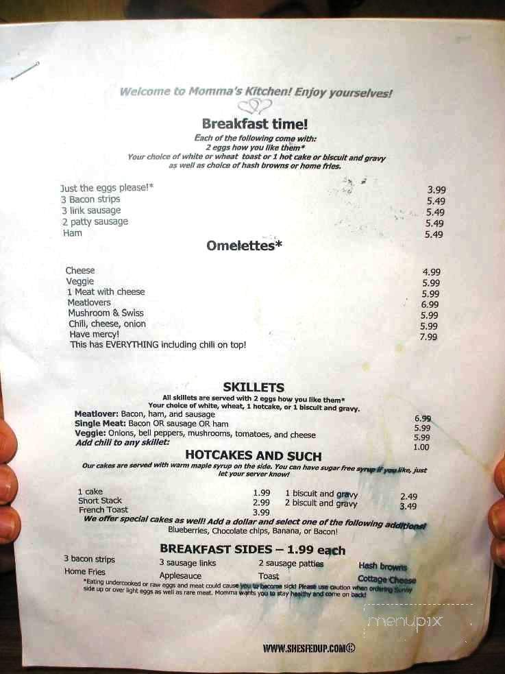 Momma's Kitchen - Sperry, OK menu_pic